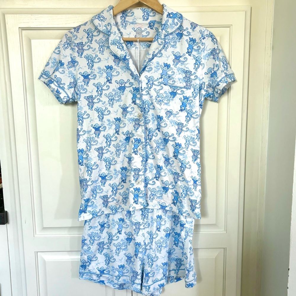 🐒🩵🎀NWOT Roller Rabbit x LoveShackFancy “Pastiche de Monkey” Polo Pajamas Size XS